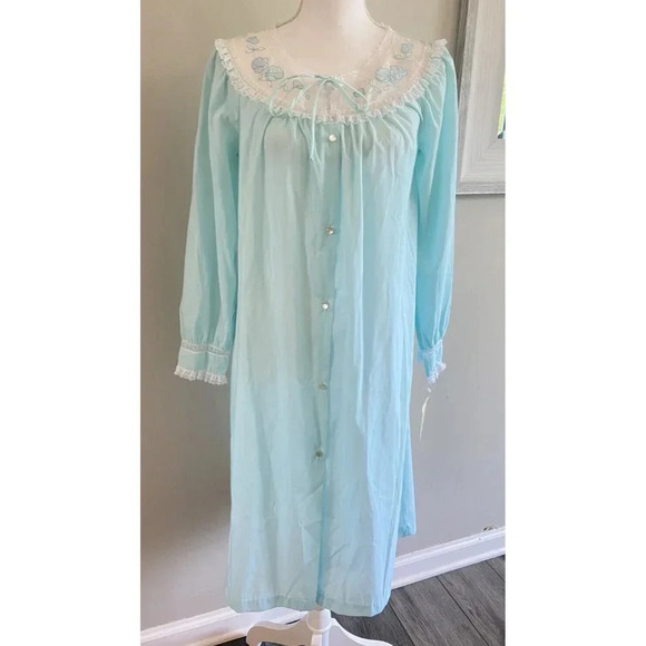 NWT Vintage Barbizon Nightgown Robe Blue Embroidery Lace Small S New - Picture 1 of 5